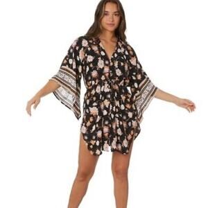 RIP CURL Surf Gypsy Kimono Dress Swim Cover Up medium floral boho hippie resort
